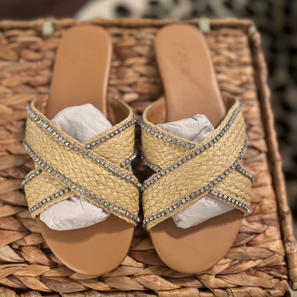 JCREW Raffia Sandals with Rhinestones